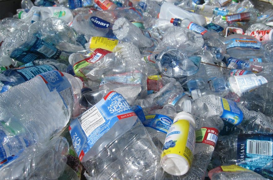 blue labeled plastic bottles